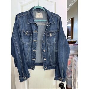 CALIFORNIA VINTAGE Denim Jacket Lacies XL  Blue Classic Distressed‎ Dark 4947